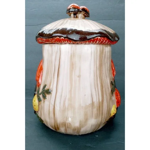 Vintage Mushroom Cookie Jar Orange Arnel's Hand Painted Ceramic Signed Canister - Picture 6 of 12